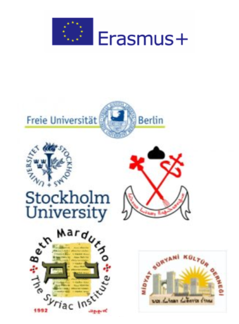 Logos of the project partners: Erasmus+, Freie Universität Berlin, Stockholm University, the Syriac Orthodox Church of Antioch, Beth Mardutho, and Midyat Süryani Kültür Dernegi